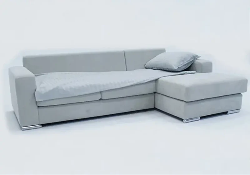 Canapé d'angle modulable en tissu gris clair - Syra