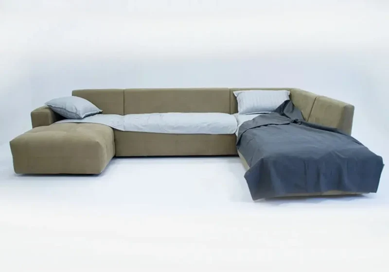 Canapé panoramique en U modulable en tissu taupe - Mado