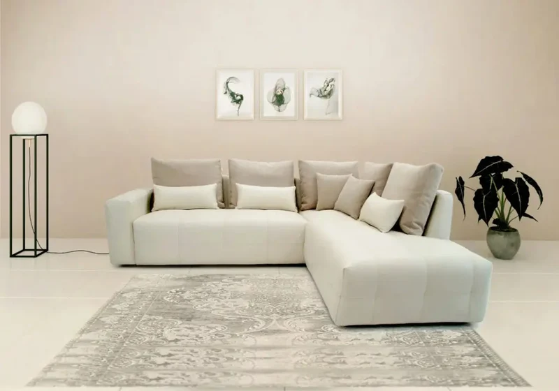 Canapé d'angle modulable en tissu crème - Mado