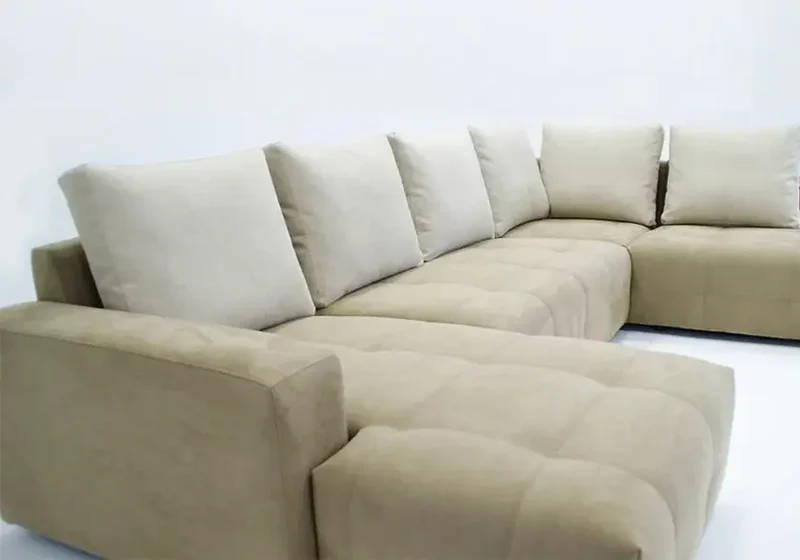 Canapé d'angle modulable en tissu crème - Mado