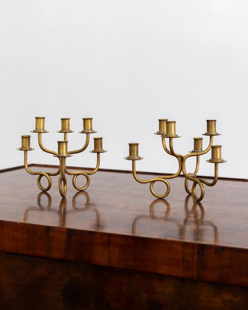 Pair of Brass Candelabra by Josef Frank, Sweden, 1940s