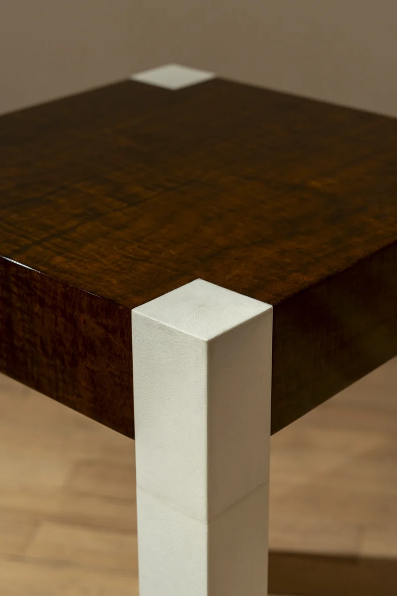 'Additions' Side Table Handcrafted in Wood Veneer & Parchment