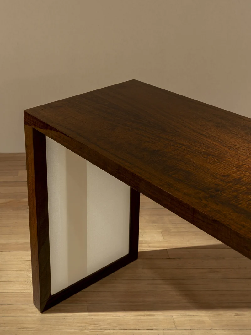 'Additions' Console Table Handcrafted in Wood Veneer & Virgin Wool Fabric Inserts