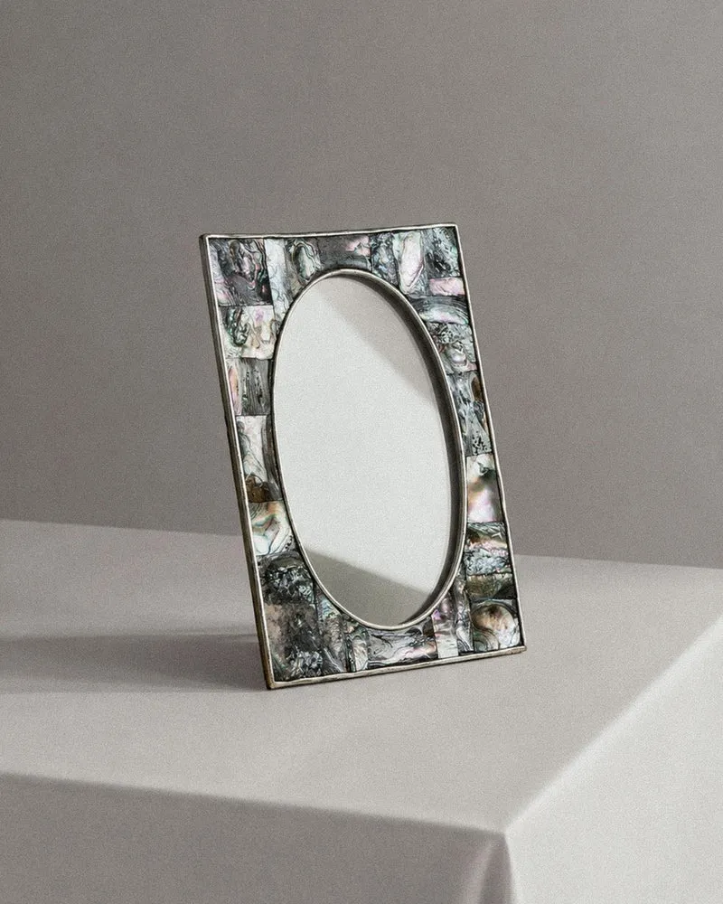 1950s Alpaca Silver Picture Frame, Mother of Pearl Details