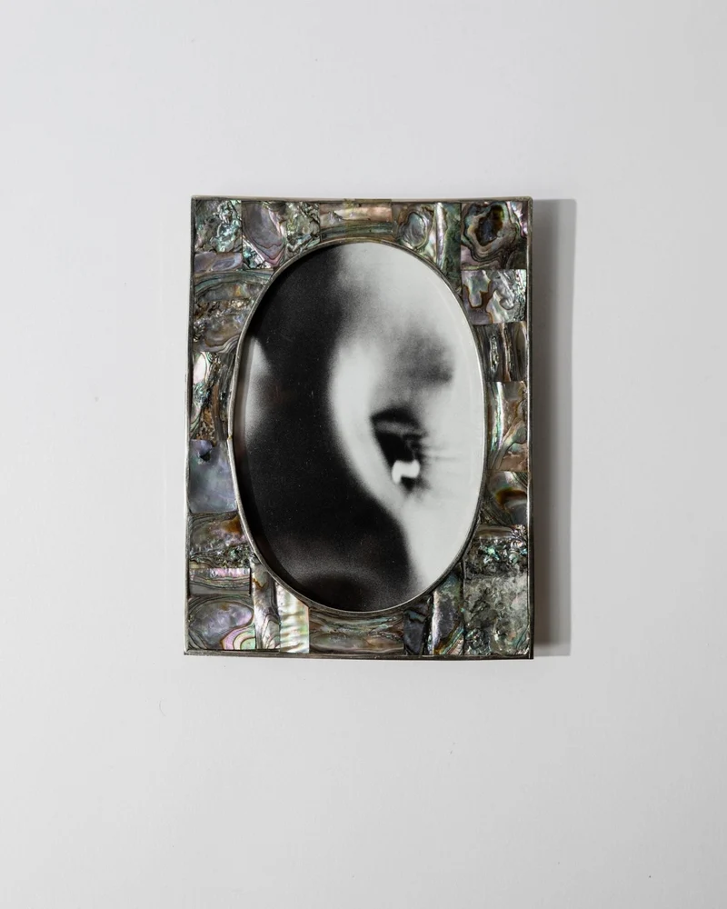 1950s Alpaca Silver Picture Frame, Mother of Pearl Details