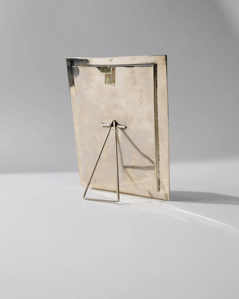 1950s Alpaca Silver Picture Frame, Mother of Pearl Details