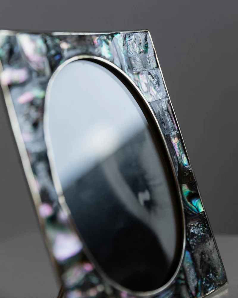 1950s Alpaca Silver Picture Frame, Mother of Pearl Details