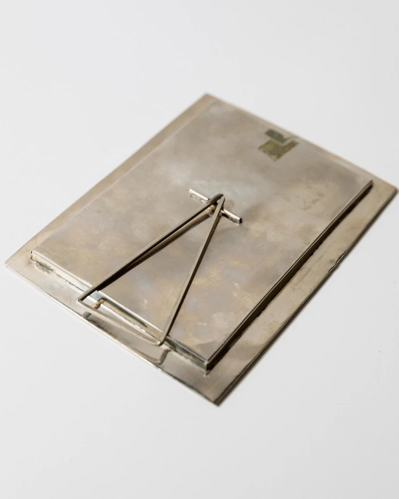 1950s Alpaca Silver Picture Frame, Mother of Pearl Details
