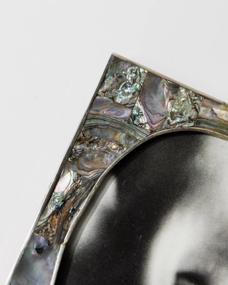 1950s Alpaca Silver Picture Frame, Mother of Pearl Details