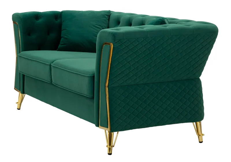 Canapé en velours vert avec coussins – Canapé 2 places Emy