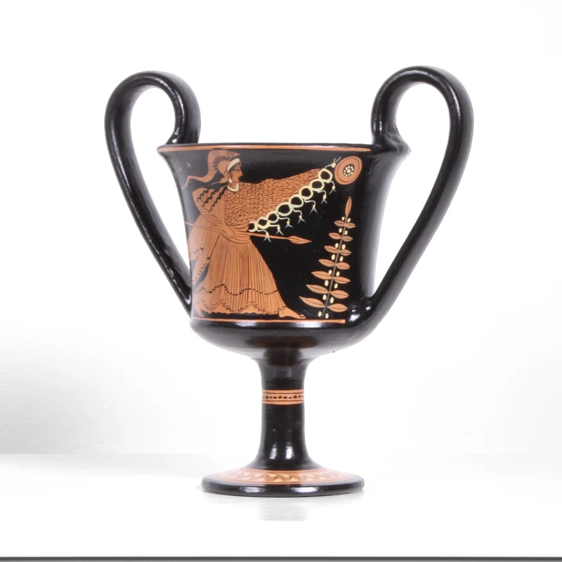 Canthare grec avec Athéna et Déméter à figures rouges