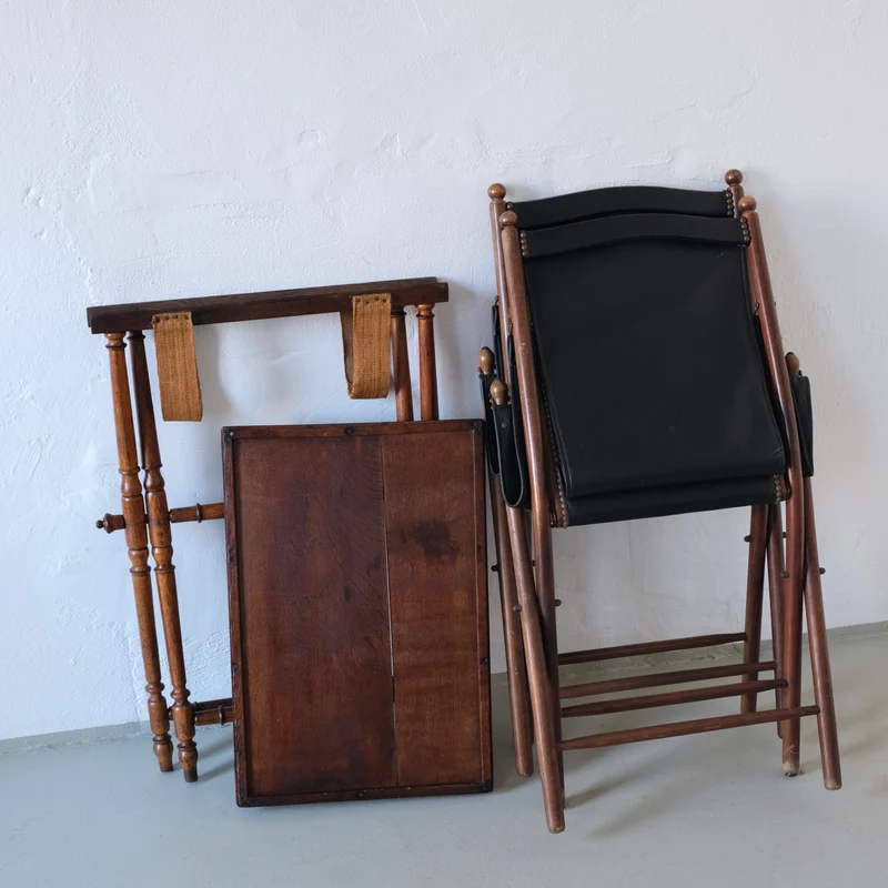 Vintage Folding Chair and Tray Table Set | Campaign Style