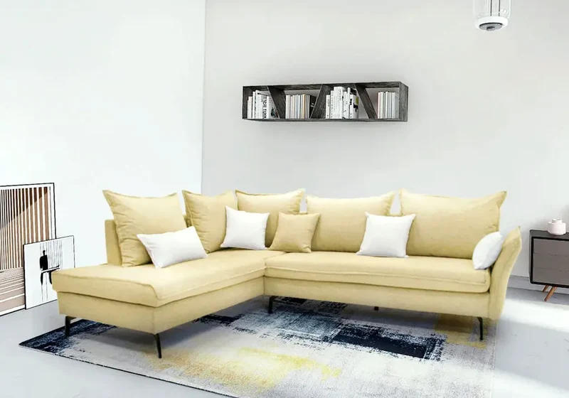 Canapé d'angle modulable en tissu taupe - Gina