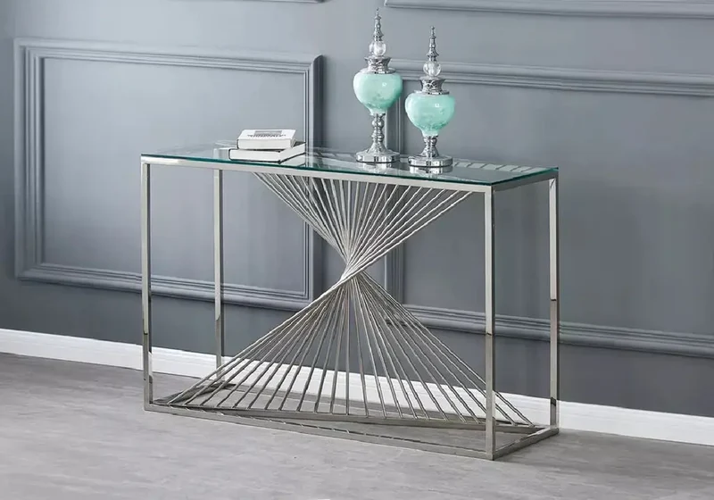 Console argentée verre trempé - Luc