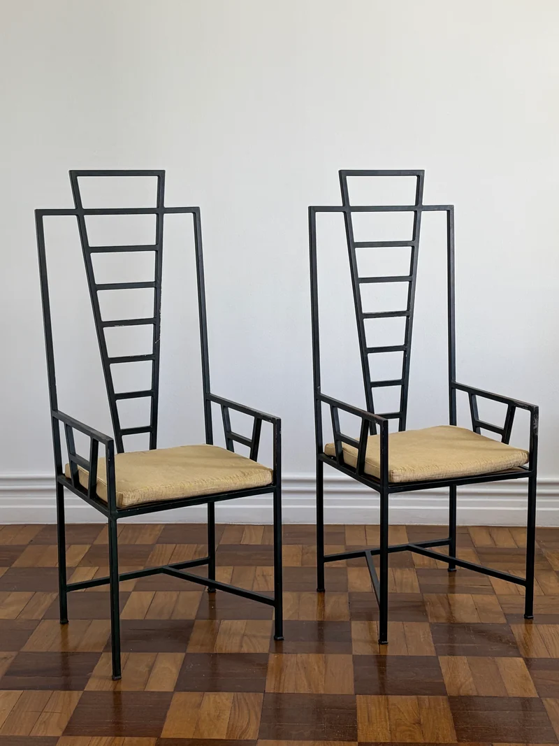 Postmodern Iron High Back Chairs, Portugal, 1980s