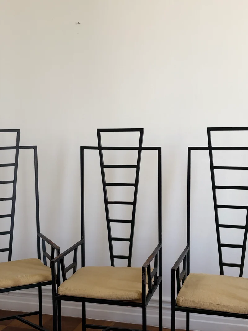 Postmodern Iron High Back Chairs, Portugal, 1980s
