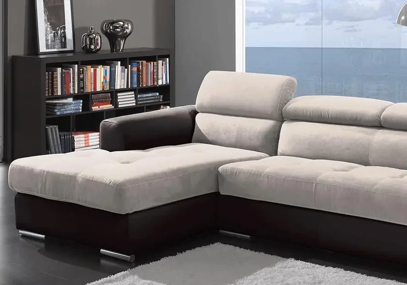 Canapé d'angle modulable cuir marron tissu beige - Alexa