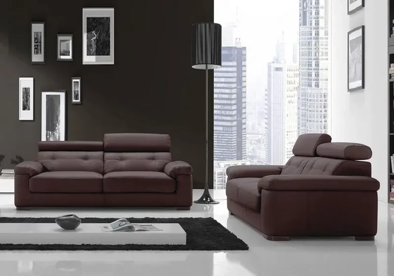 Canapé droit convertible cuir choco têtières - Aaron