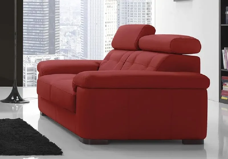 Canapé droit convertible cuir rouge têtières - Aaron