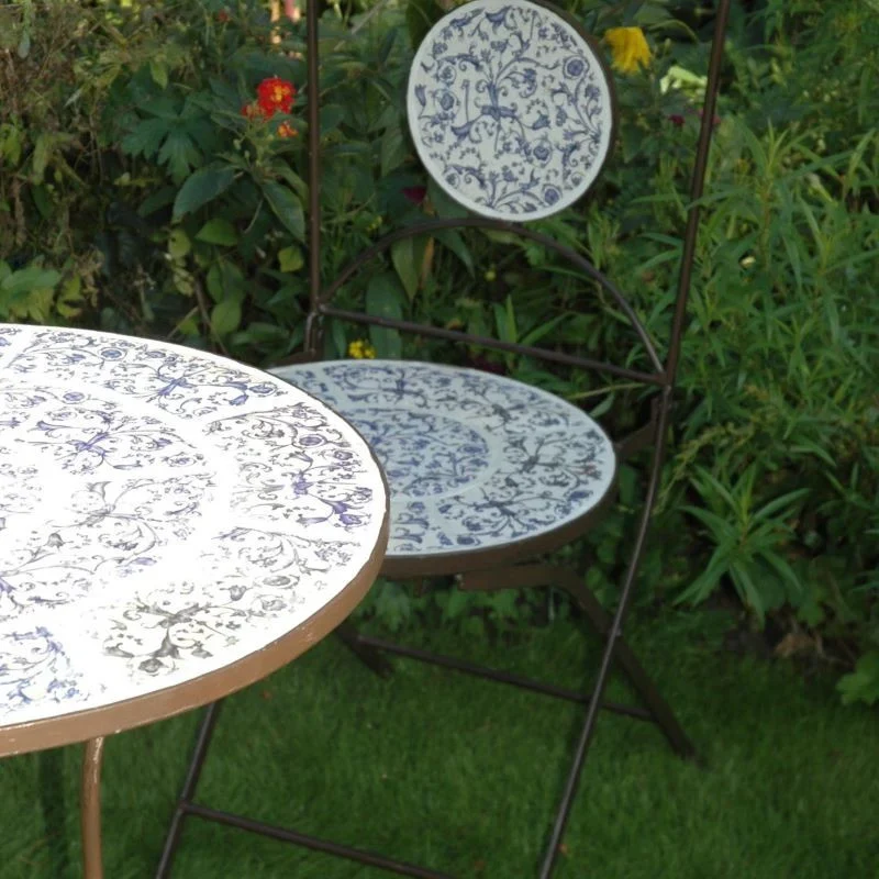 Chaises Pliantes d’Extérieur avec Incrustation en Céramique Méditerranéenne, Lot de Quatre