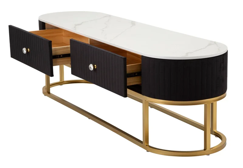 Meuble TV en bois noir avec base dorée – Montpellier Meuble moderne avec plateau en marbre