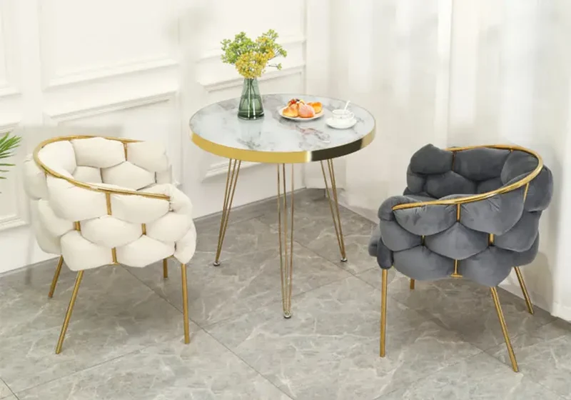 Fauteuil de table velours taupe pieds dorés - Cloud x2