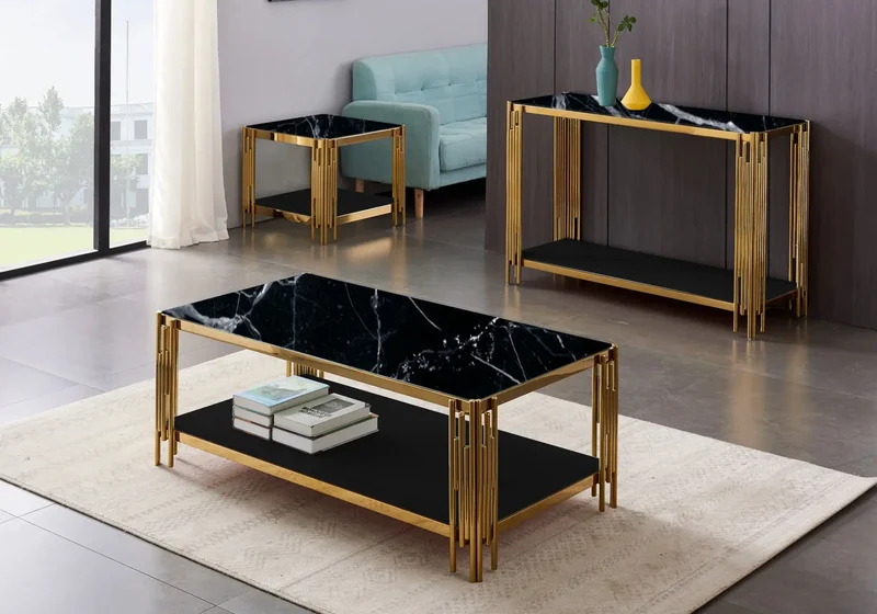 Console dorée marbre noir - Eve