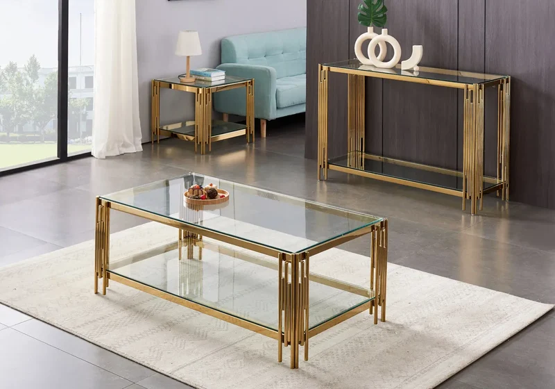 Table basse doré verre trempé - Eve