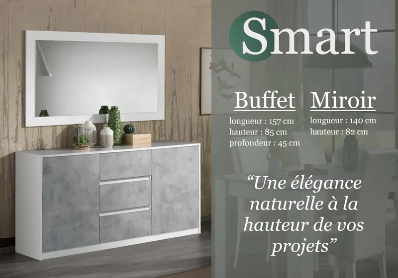 Meubles de séjour béton blanc laqué led SMART