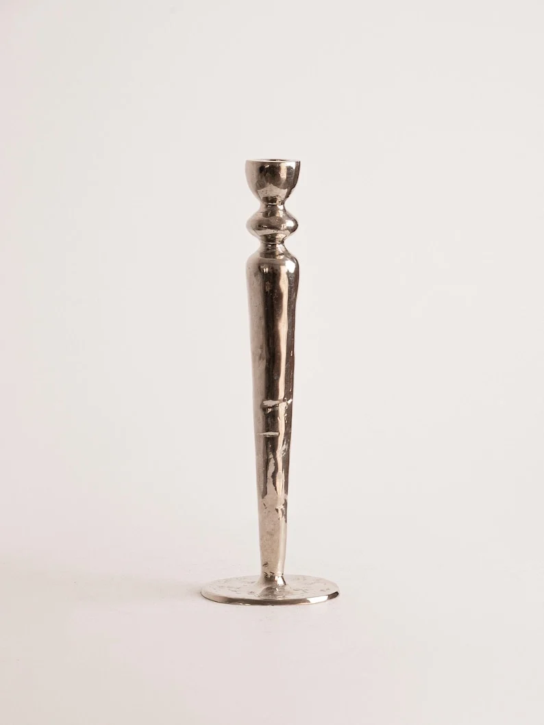 Vintage Brutalist Hand-Hammered Silver Candleholder