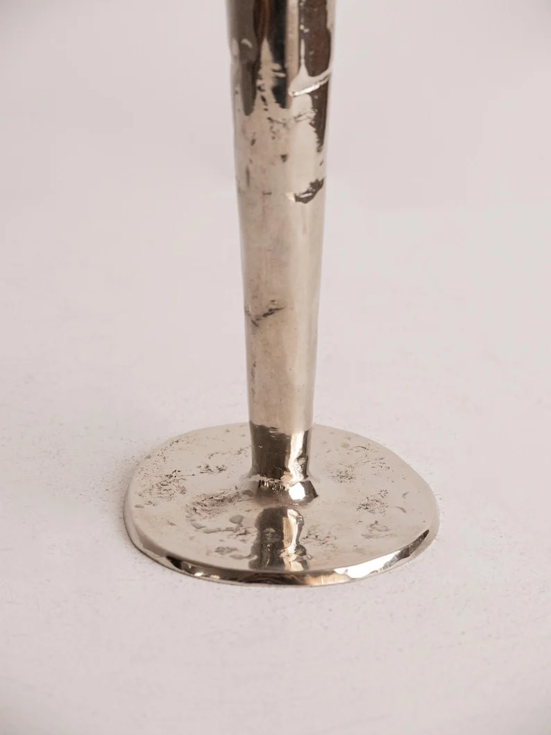Vintage Brutalist Hand-Hammered Silver Candleholder