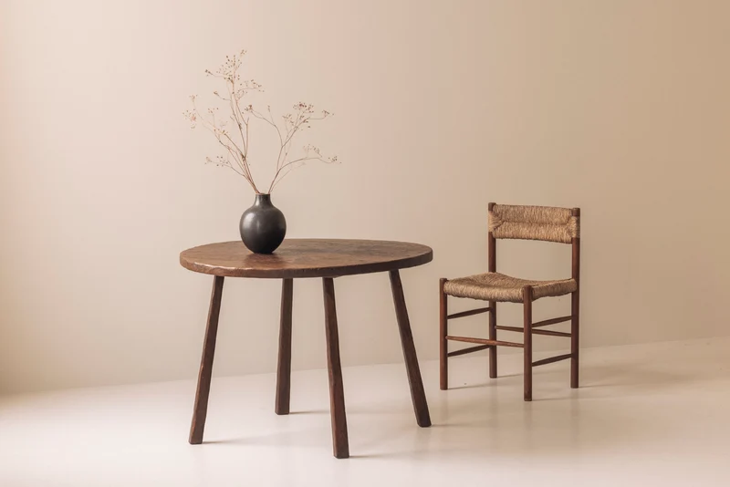 French solid oak carved dining table, 1950s