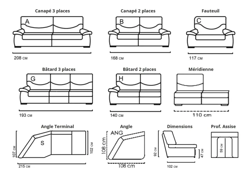 Canapé design droit ou angle en cuir taupe - Angel