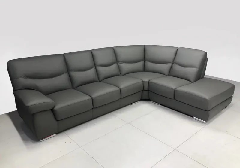 Canapé d'angle modulable en cuir crème - Angel