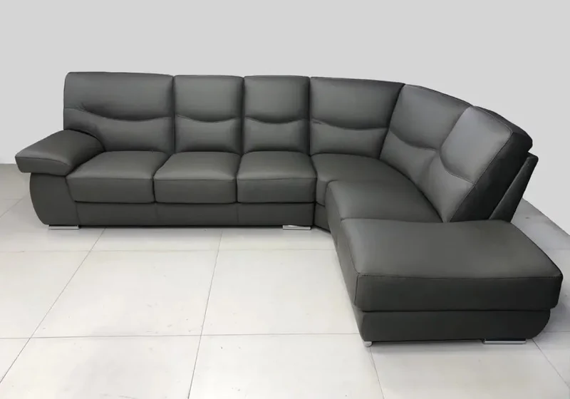 Canapé d'angle modulable en cuir gris - Angel
