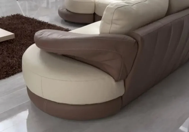Canapé droit ou d'angle modulable en cuir crème et taupe - Tina