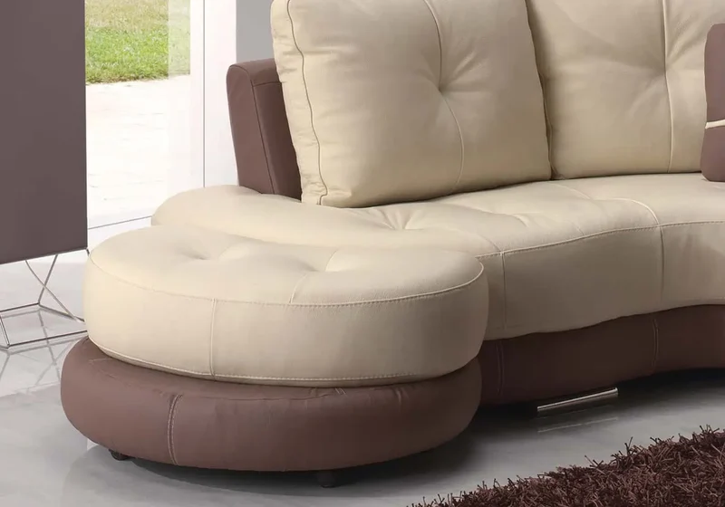 Canapé droit ou d'angle modulable en cuir crème et taupe - Tina