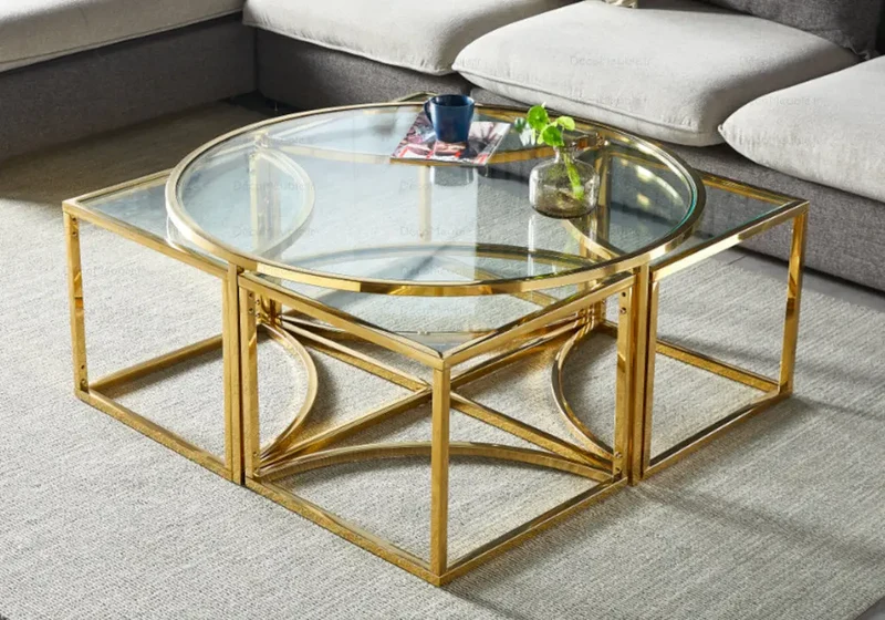 Table basse ronde design doré - Pio