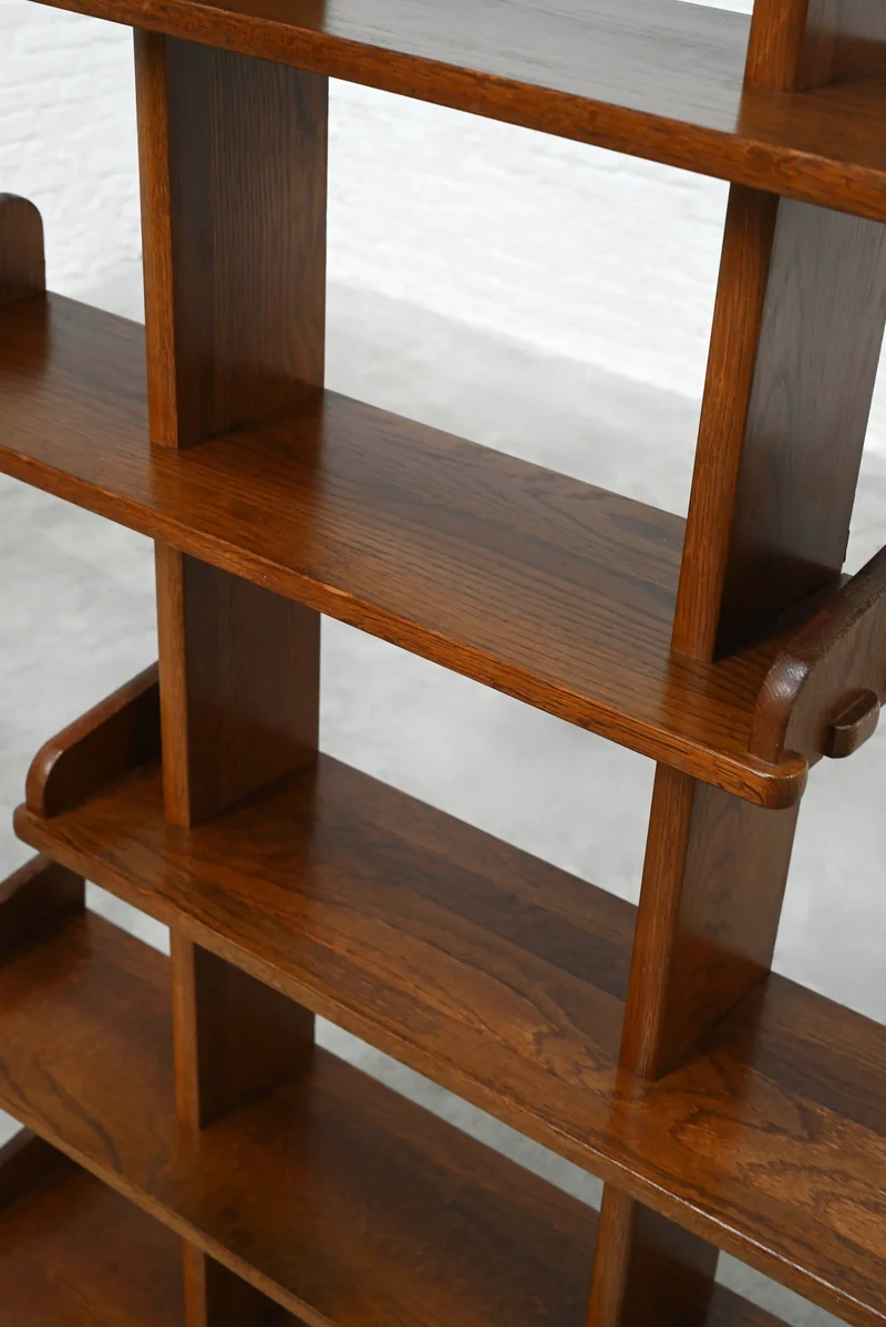 Brutalist Oak Asymmetrical Shelving Unit or Bookcase, The Netherlands, 1970s