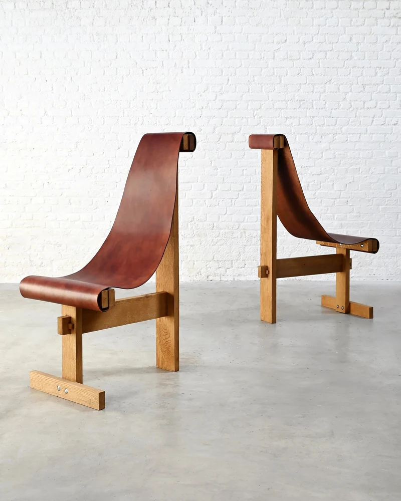 Set of Two Leather Sling Chairs in the Manner of Dominique Zimbacca, 1970s