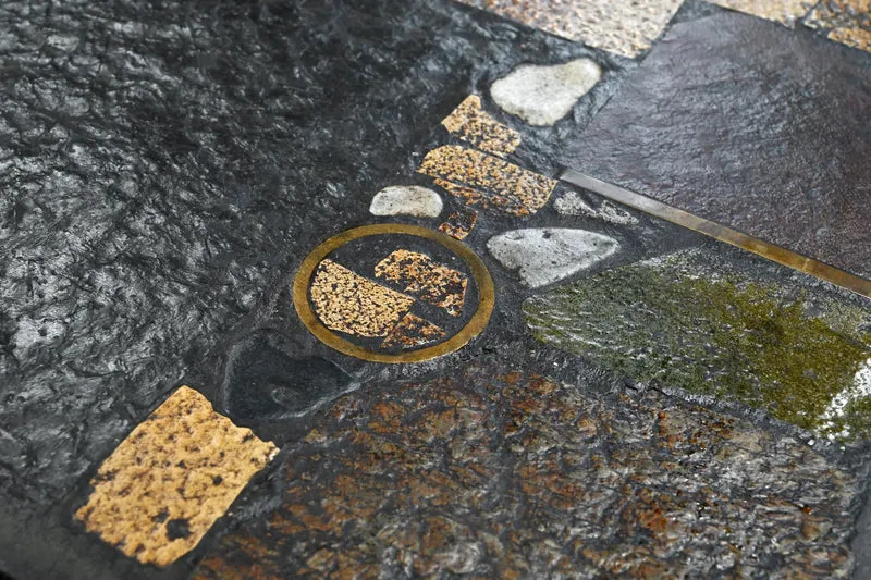 Paul Kingma Slate, Stone, and Brass Inlaid Coffee Table, 1970's