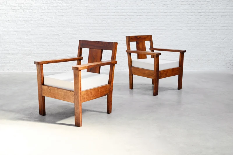 Pair of French Modernist Teak Armchairs, 1960s