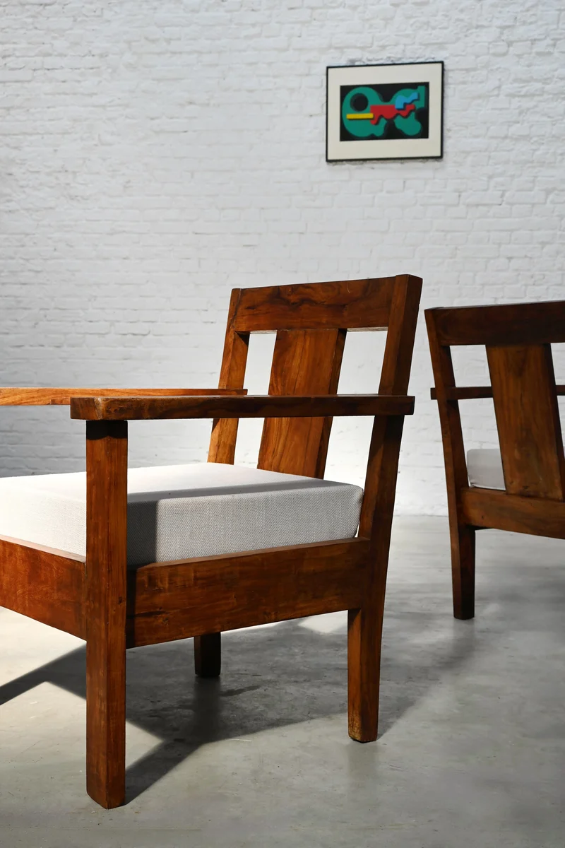 Pair of French Modernist Teak Armchairs, 1960s