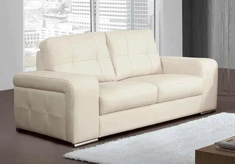 Canapé convertible droit en cuir crème - Cléa