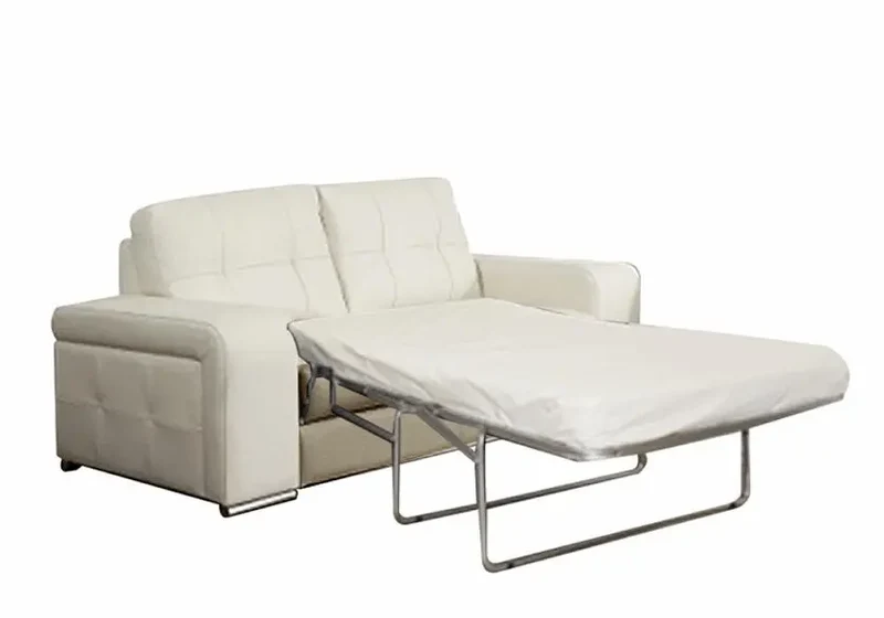 Canapé convertible droit en cuir crème - Cléa