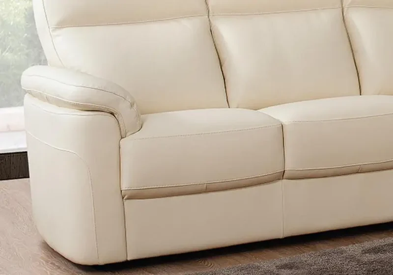 Canapé relax droit modulable en cuir crème - Célia