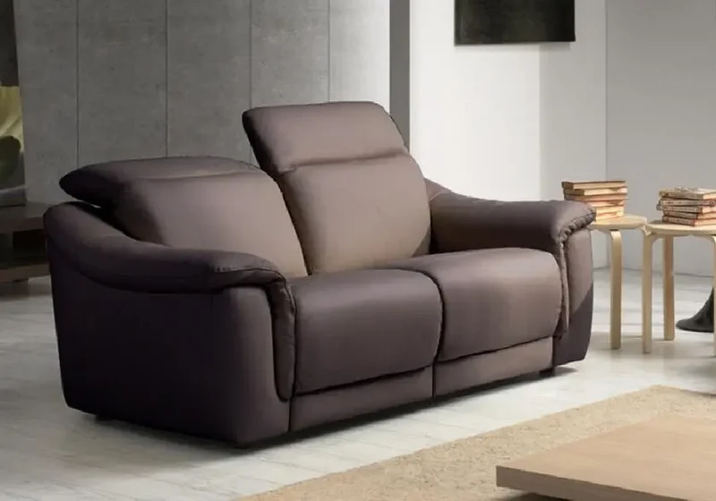 Canapé relax droit modulable en cuir marron - Carla