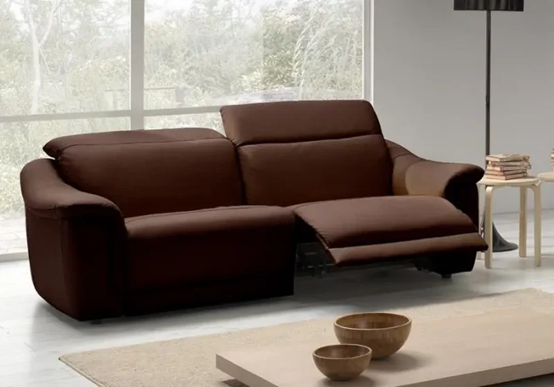 Canapé relax droit modulable en cuir choco - Carla