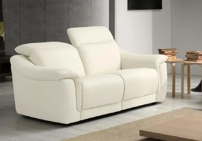 Canapé relax droit modulable en cuir blanc - Carla