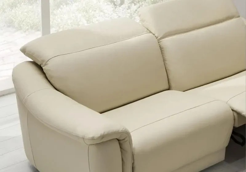 Canapé relax droit modulable en cuir crème - Carla